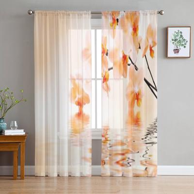 White Orchid Flower Phalaenopsis Reflected In Water Tulle Sheer Curtains for Living Room Kitchen Decor Voile Organza Curtain
