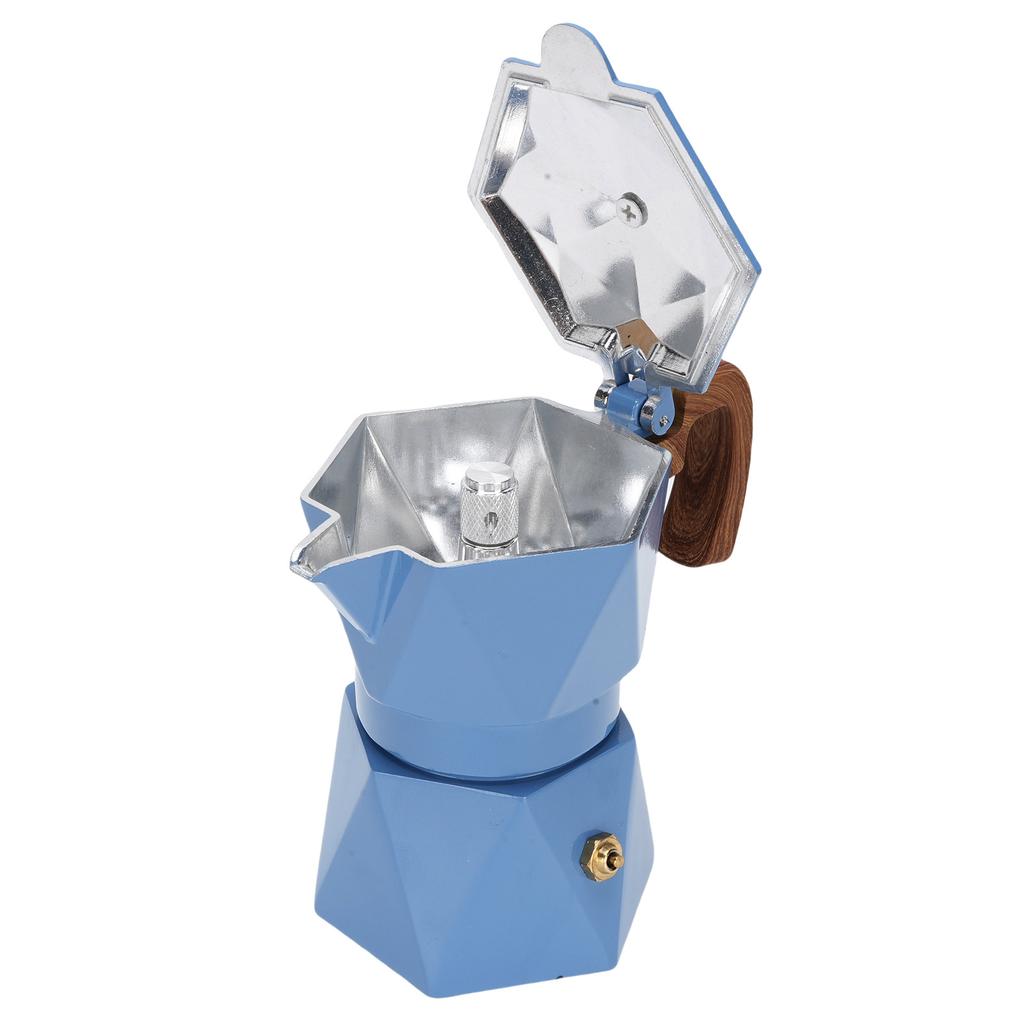 Italiensk Kaffetrakter Aluminium Dobbelventil 2 Kopp 3D Kaffetrakterkanne for Kubansk Kafé Brygging Hjem Camping Blå