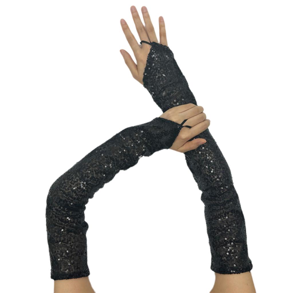 1pair Reflective Sequins Gloves Glitter Long Gloves Comfortable Breathable Glove for Costume Parties