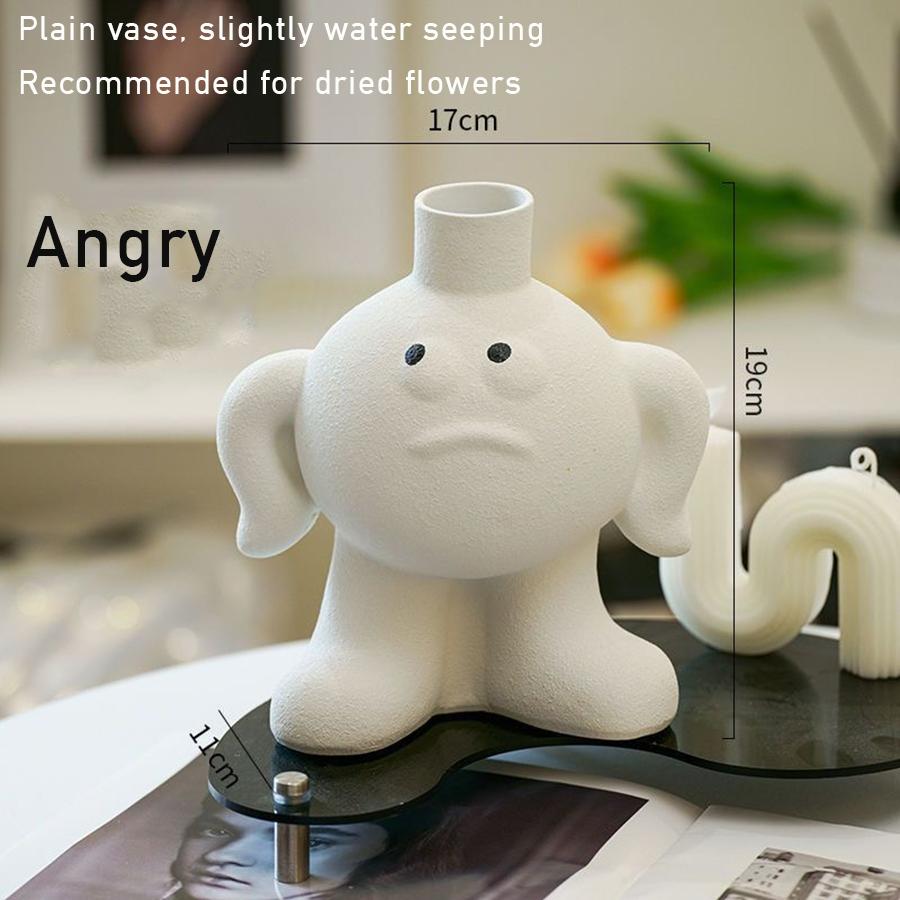 Creative Ceramic Flower Vase Cute Emoji Tubular Kawaii Vase Room Home Desktop Decoration Art Ornament Vase Gift Flowerpot