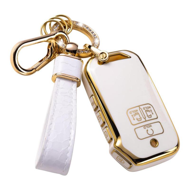 Autoschlüsselabdeckung mit goldenem Rand und Steinmuster, mit Schlüsselanhänger