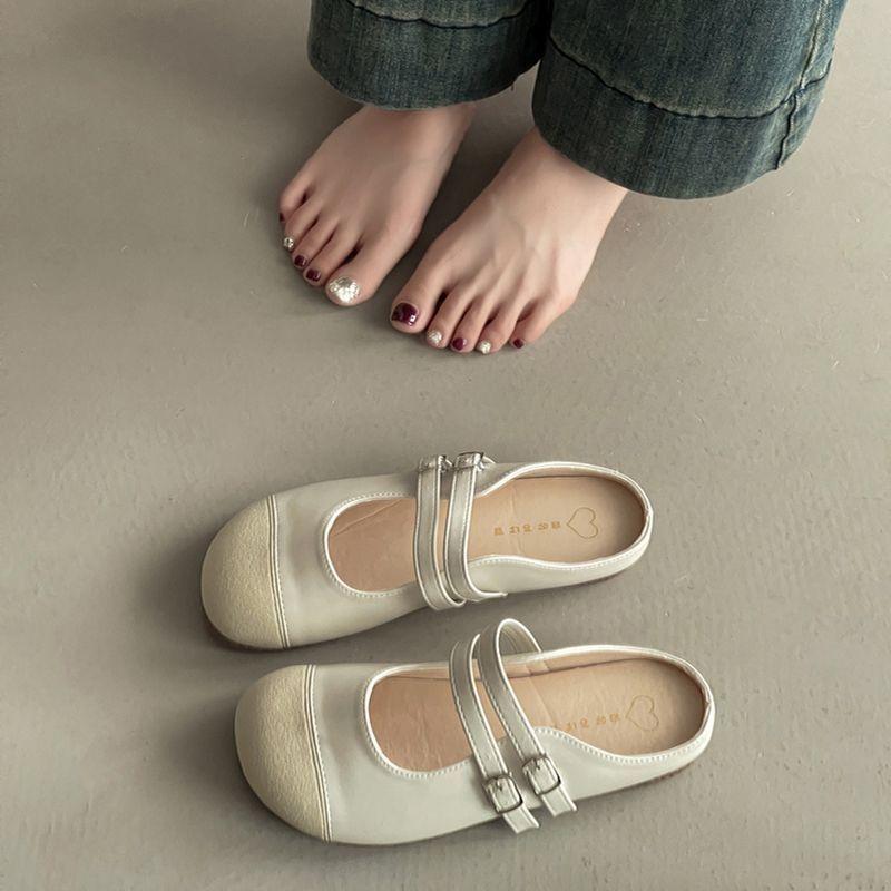 Wear Flat-bottomed Non-slip and Versatile Mary Jane Shoes for Women's 2025 Summer New Fashion Temperament Splicing Bag Head Cool Slippers