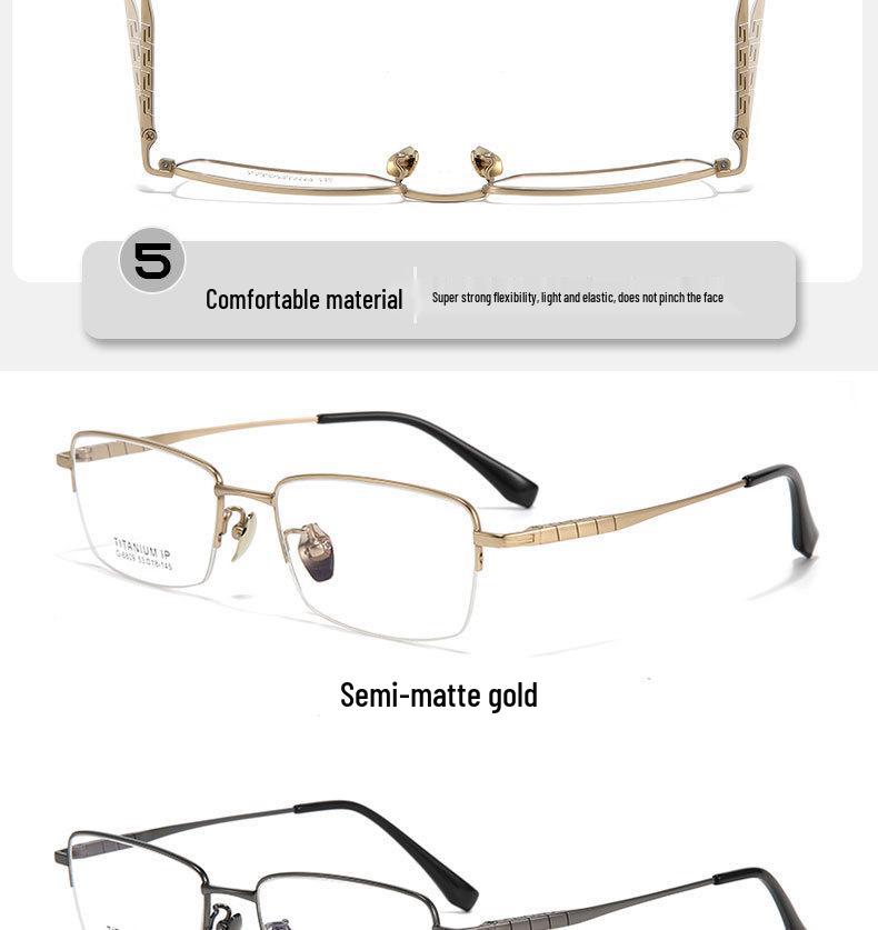 Premium Men's Half-Titanium Business Eyeglass Frames - Comfortable & Compatible with Myopia/Presbyopia Lenses