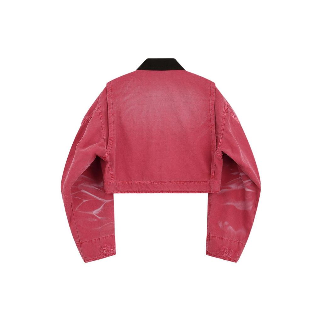 We11done Ss24 Logo Wash Distressed Color Block Double Pocket Long Sleeve Zip Short Denim Jacket Women jackets Pink WD-DJ0-24-309-W-PK