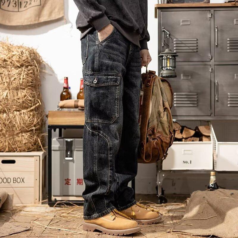 JYL Men's Cargo Jeans Multi-Pocket Workwear Construction Durable Labor Protection Denim