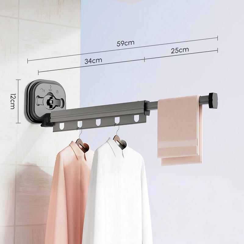 Suction Cup Balcony Folding Clothes Rack, Telescopic Drying, Indoor Drying Artifact, Hidden Clothes Rack, Bathroom Drying Pole