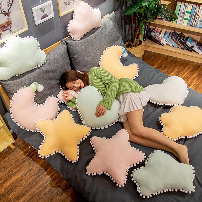Almohada nórdica con diseño de estrella y viento, diseño de amor y luna para sofá, cojín para silla de noche, respaldo, cojín para niña con forma de corazón en polvo