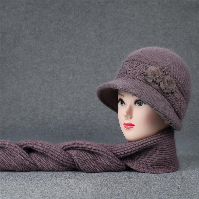 Šál, Súpravy čiapok Zimná čiapka pre ženy stredného veku a staršie Pletená z králičej priadze pre teplo Klobúk typu bucket pre starších ľudí Babička so zamatovými súpravami