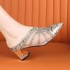 Fashion Special-shaped Heel Baotou Slippers Women's Fashion Pointed Toe Shallow Mouth Splicing Mesh Surface Non-slip Semi-drag
