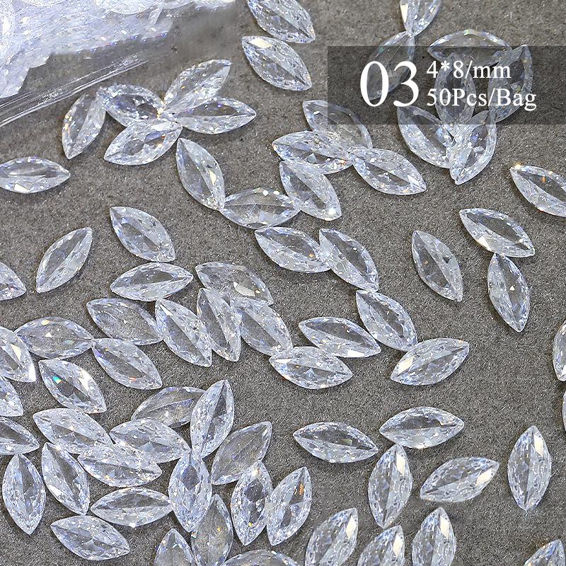 50 ks mini kosočtvercové kamínky na nehty s plochým dnem, AB barva, zdobení nehtů, křišťálové drahokamy, oslnivá manikúra, 3D dekorace na nehty