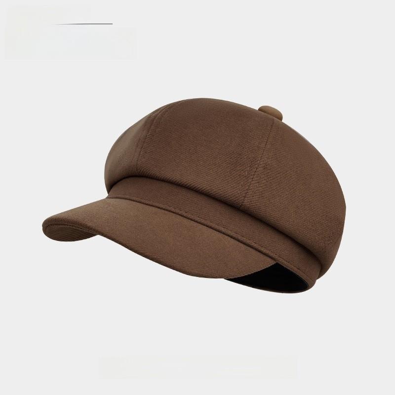 

Feminine Octagonal Hat With Large Brim Solid Color Design For Winter Warmth And Sun Shield коричневий