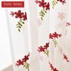 1 Stück Nuan Serie Exquisit und Vielseitig Pastoraler Stil Rot Floral Bestickt Transparenter Vorhang Tüll für Wohnzimmer Schlafzimmer Fensterdekoration Heimdekor