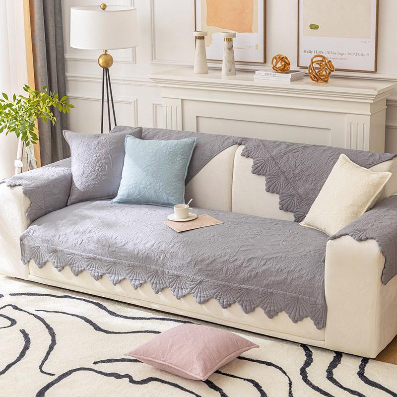 Poduszki na sofę z bawełny pikowanej w stylu kremowym - antypoślizgowe, nowoczesne, całoroczne