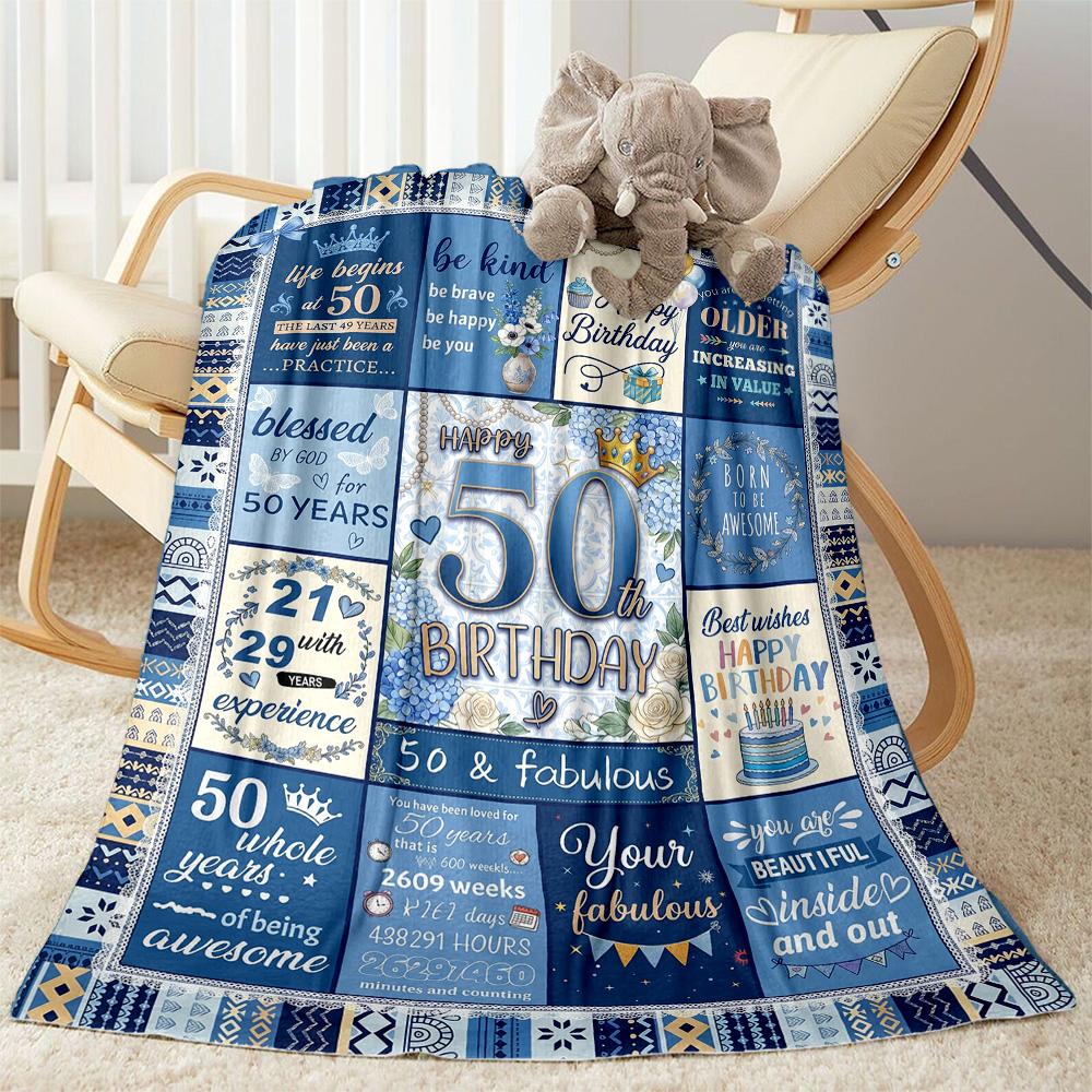Glückliche 50. Geburtstag Feier Flanelldecke - Weich und geeignet für Sofas, Betten, Büros, Reisen, Alle Jahreszeiten, Tolles Geschenk für Feiertage und Geburtstage.