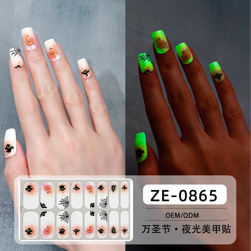 Halloween Nail Art Sticker Waterproof Cartoon Nail Oil Film Stylish and Cute No-Bake Nail Luminous Sticker