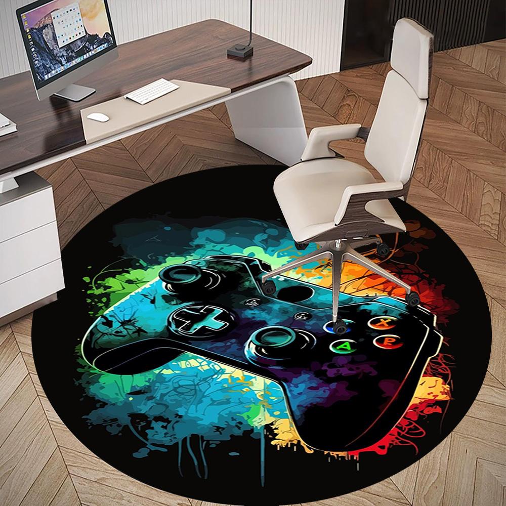 1PC Gaming Controller Rainbow Round Chair mat Area Rug - Non-Slip, Floor Mat for Office, Bedroom, home decor Christmas Gift c0528117