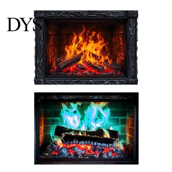 Retro Style Wall Mural Fireplace Flame Decal, Vintage European Background Sticker, Self-Adhesive Realistic Pattern Waterproof for Living Room