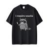 Ich brauche Snacks Griesgrämiger Waschbär Messer Meme T-Shirt Unisex Unisex Baumwolle Kurzarm Unisex Lässig Täglich Straße Oberteile