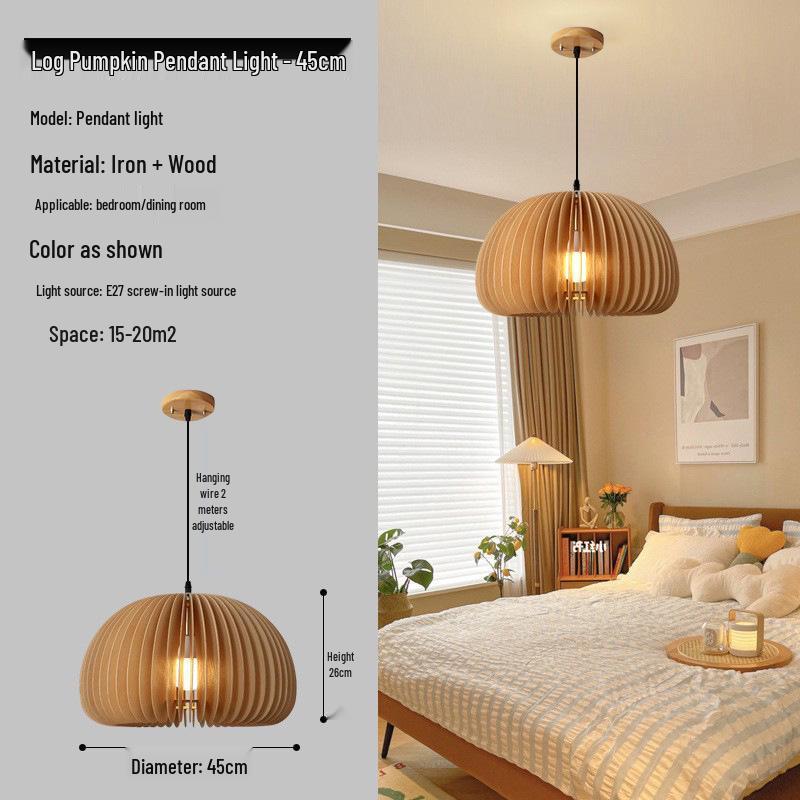Vintage Japanese Retro Wood Art Pendant Light for Restaurant, B&B, Study, Bedroom - "Chuko Pumpkin Lamp"