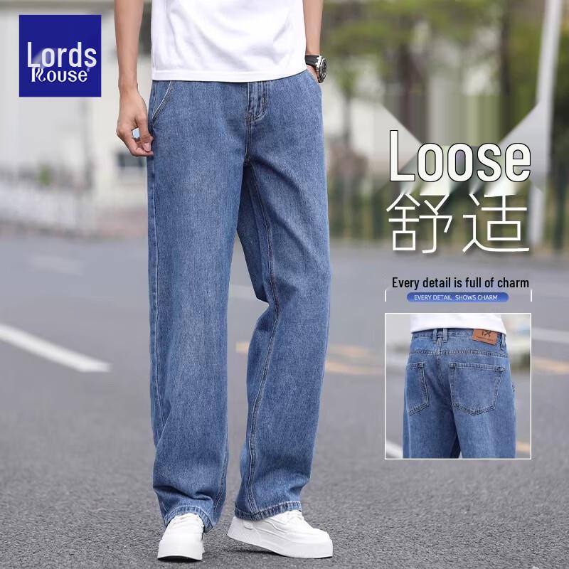 LUOZI Men's Summer Loose Straight Leg Denim Jeans