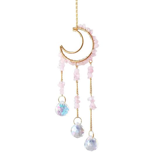 Crystals Suncatcher, Hanging Moon Sun Catcher with Glass Prisms for Windows, Healing Crystal Decor for Home, Gift for Christmas Birthday Valentine