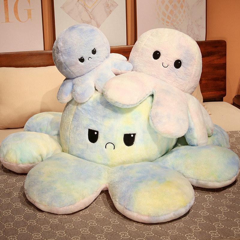 Cute Tie-dyed Rabbit Fur Flipped Octopus Plush Toy Face-changing Expression Octopus Octopus Doll Throw Pillow Pillow