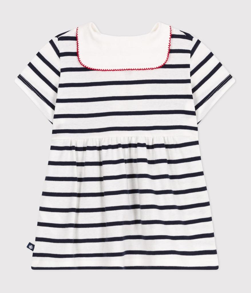 Petit Bateau Short Sleeve Dress Size 18 81cm A0CNZ, Off-White/Navy, Months,
