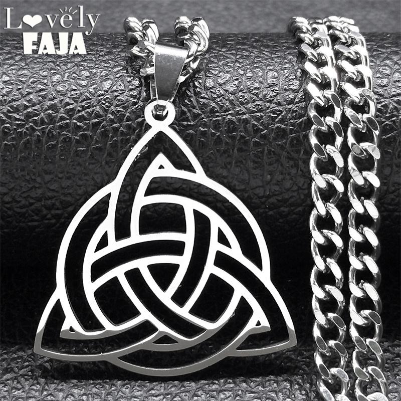 Witch Celtic Knot Triquetra Trinity Hollow Necklace Women Stainless Steel Men Amulet Necklaces Jewelry Nudo De Bruja N3217S03