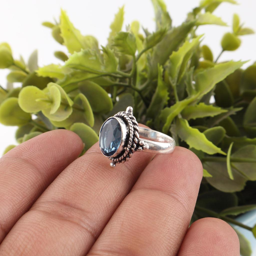 London Blue Topaz Ring, 925 Solid Sterling Silver Gorgeous Gemstone Jewelry, Handmade Ring, For Thanksgiving Gift