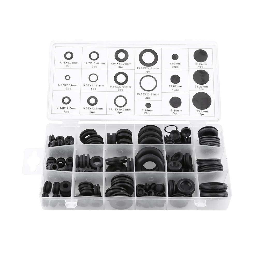 125pcs 18 Sizes Rubber Grommet Firewall Hole Plug Set Electrical Wire Gasket Assortment Kit