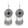 Vintage Ethnic Natural Stone Indian Earrings Jhumka Female Antique Silver Plated Geometric Carved Earrings Party Tassel Jewelry