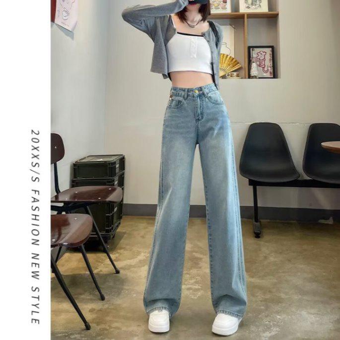 

Женские джинсы с высокой посадкой, свободные, облегающие, прямые/широкие, на осень/зиму 2024 M синий