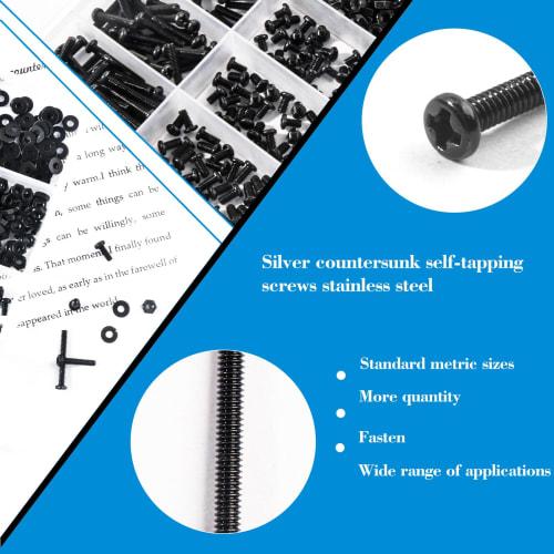 Zmbroll 780pcs M2x4/5/6/8/10/12/16/20mm Phillips Pan Head Screws, Black Metric Machine Screws, Fully Threaded Carbon Steel Fastener Bolts, Nuts, and W