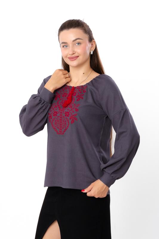 Women’s Embroidered Blouse – Linen & Viscose Fabric, Long Sleeves, Any Season, 8439-070-22 HC