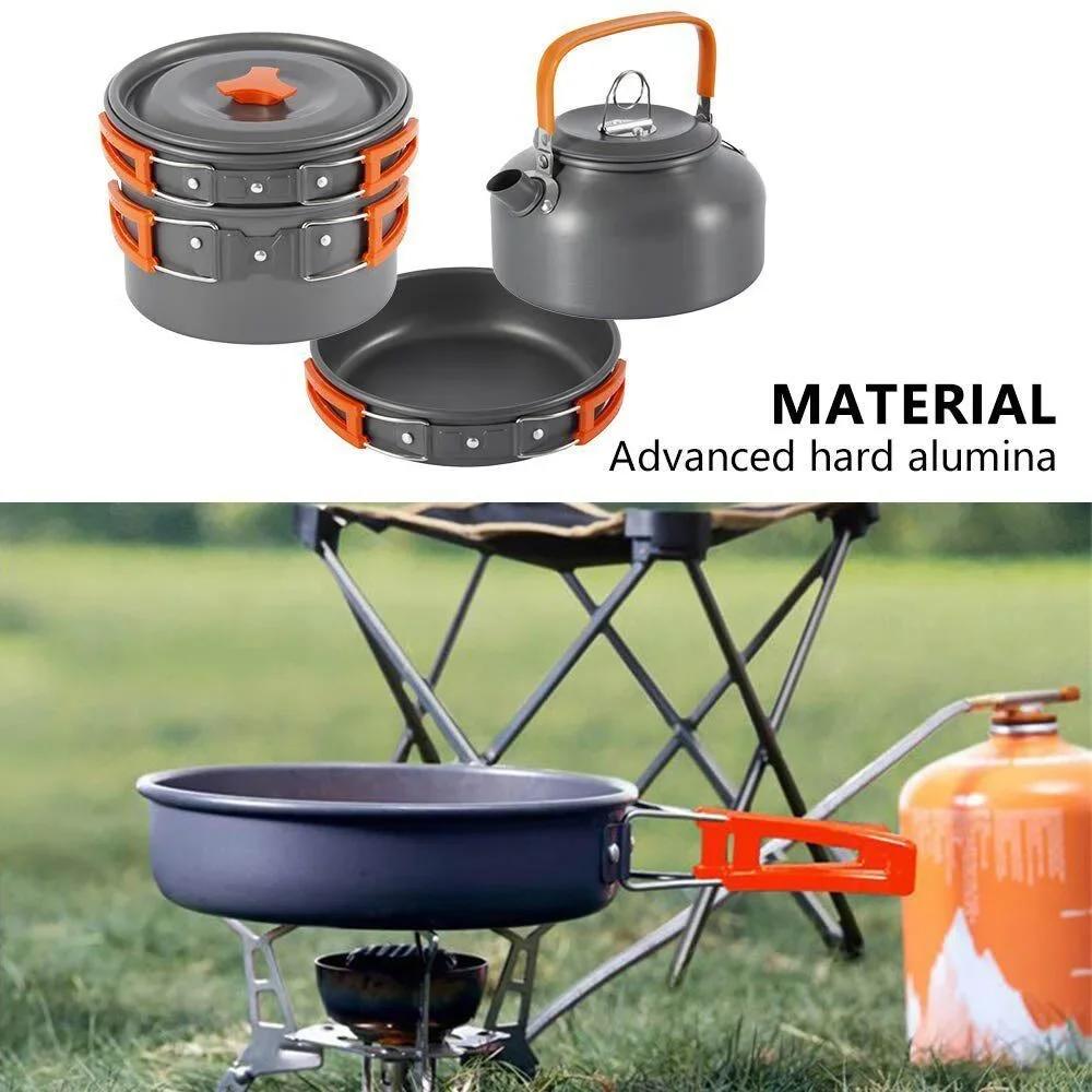Outdoor Camping Set Pot Tea Pot Set Meal Tableware Combination Portable Picnic Cookware Combination Hiking Picnic and BBQ Tools