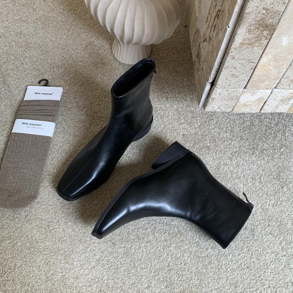 Coarse heel French British style retro square head short boots women's boots autumn new models