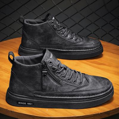 Autumn And Winter Men'S High-Top Four-Board Shoes Retro Side Zipper Men'S Fashion Outdoor Locomotive Men'S Casual Shoes