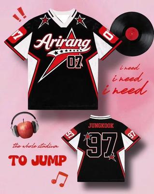 2026 Summer New K-pop Korean Wave BTS American Contrast V-neck Sports Top Retro Millennium Style Mesh Breathable Fan T-shirt