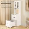 3 - Color LED Lighted Makeup Vanity with Foldable Mirror, Padded Stool, 3 Drawers and Shelves, White