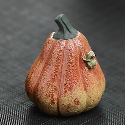 Enchanting Frog Pumpkin Sculpture Tea Pet Home Decor Accent