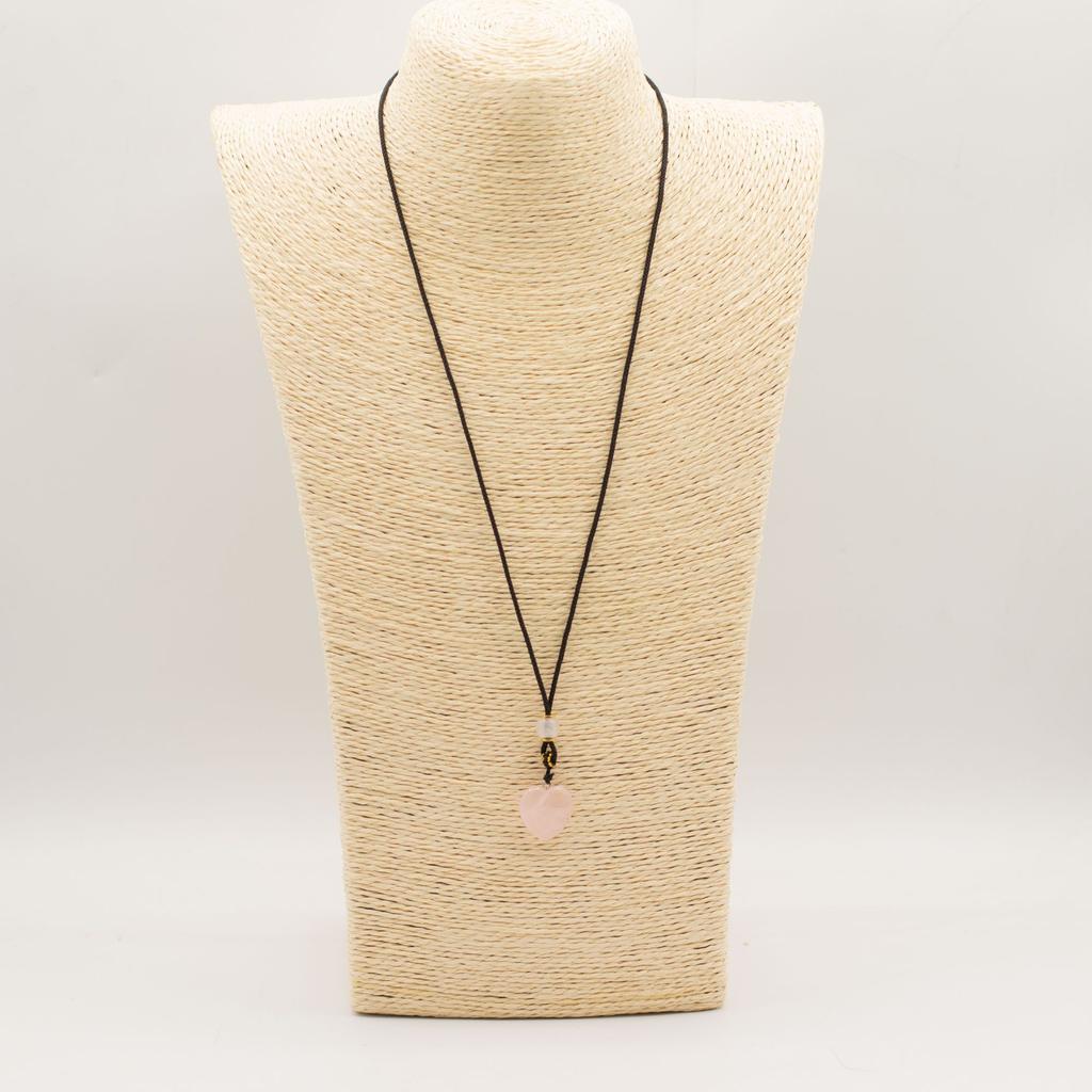 Cord Necklace Gemstone Pendant – Rose Quartz Heart