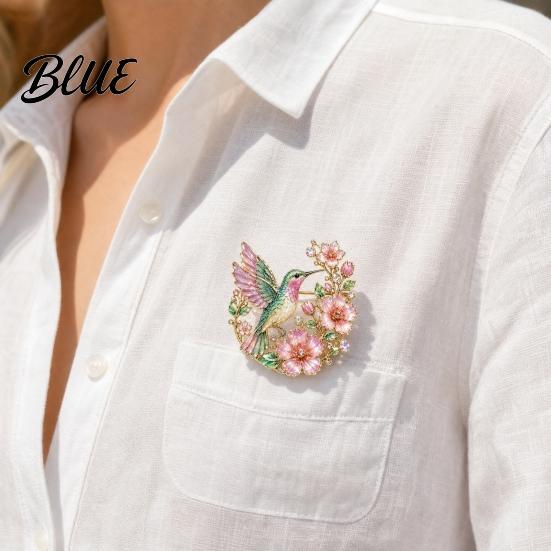 Metal Pin Brooch Pin Hummingbird Flower Design Lapel Enamel Glaze