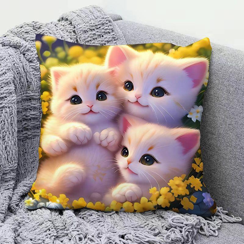 High-Appeal Cute Cat Pillow, Stain-Resistant & Machine Washable, Bedroom Cushion Cover