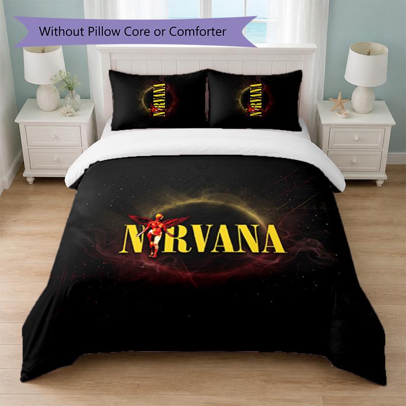 Ensemble de literie 3 pièces imprimé Nirvana Housse de couette avec deux taies d'oreiller Linge de lit doux pour chambre à coucher à la maison