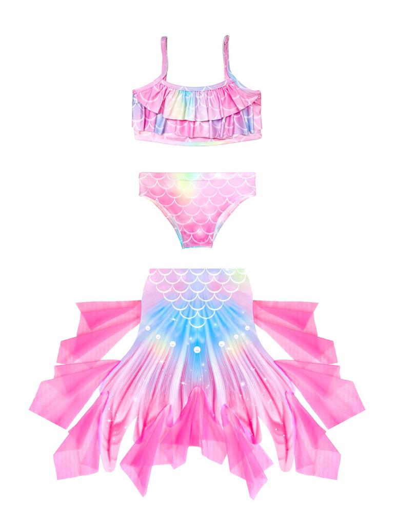 Mermaid Fish Scale Girls' Three-Piece Swimsuit Set