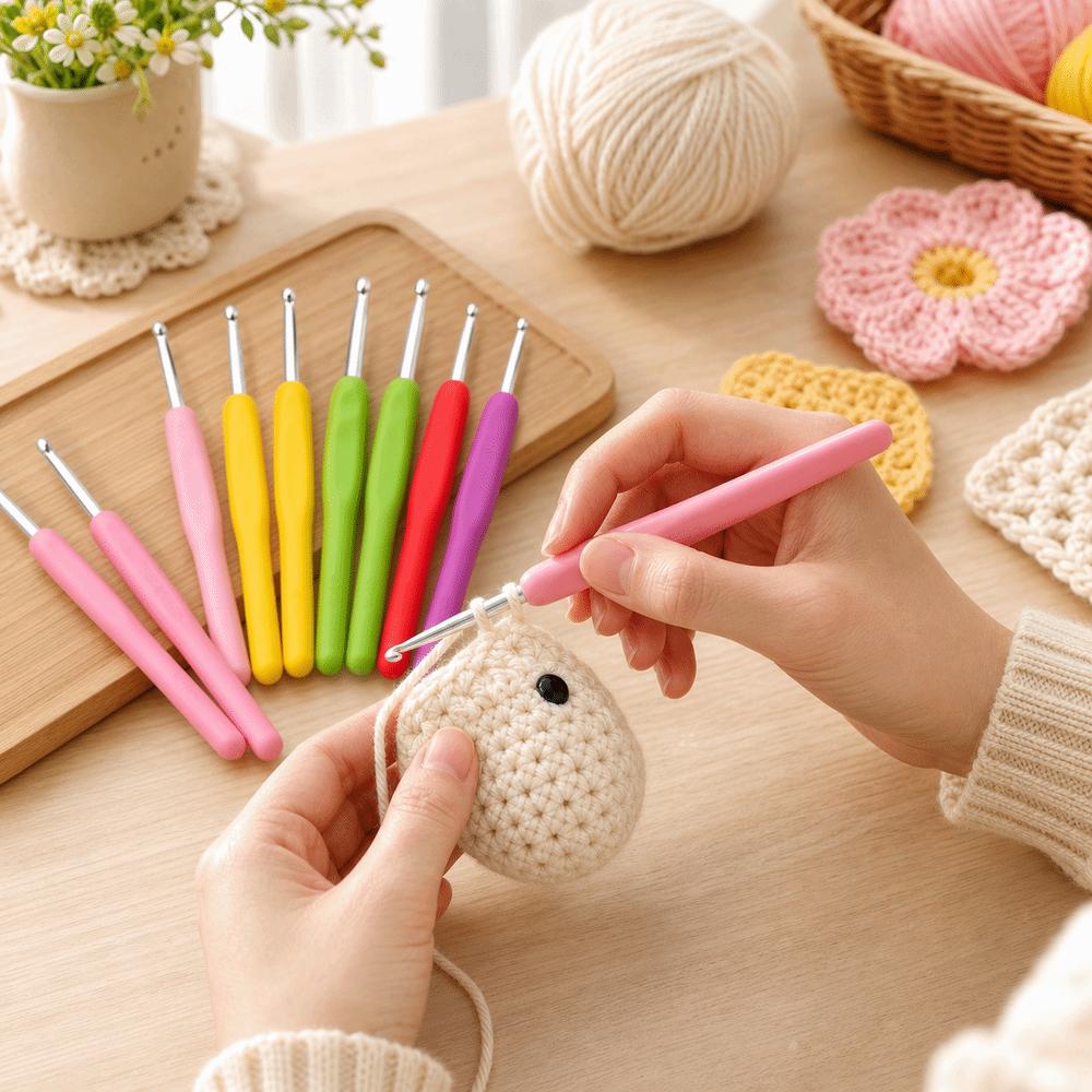 Colorful Grip Crochet Hooks 2.5-6.0mm Sizes Yarn Needles Set Aluminium Crochet Hooks For Beginners