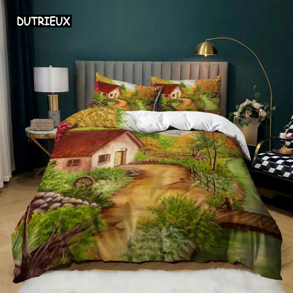 Painting Duvet Cover Set King Size Beach Sunset Reef Natural Landscape Painted Bedding Set Natural Scenery Polyester Quilt Cover