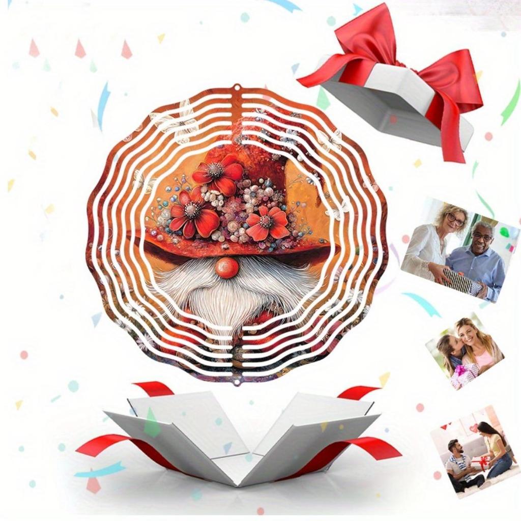 Whimsical Gnome Wind Spinner with Red Hat and Butterfly Flower Cluster Vibrant Metal Garden Decor Dancing Outdoor Hanging Ornament