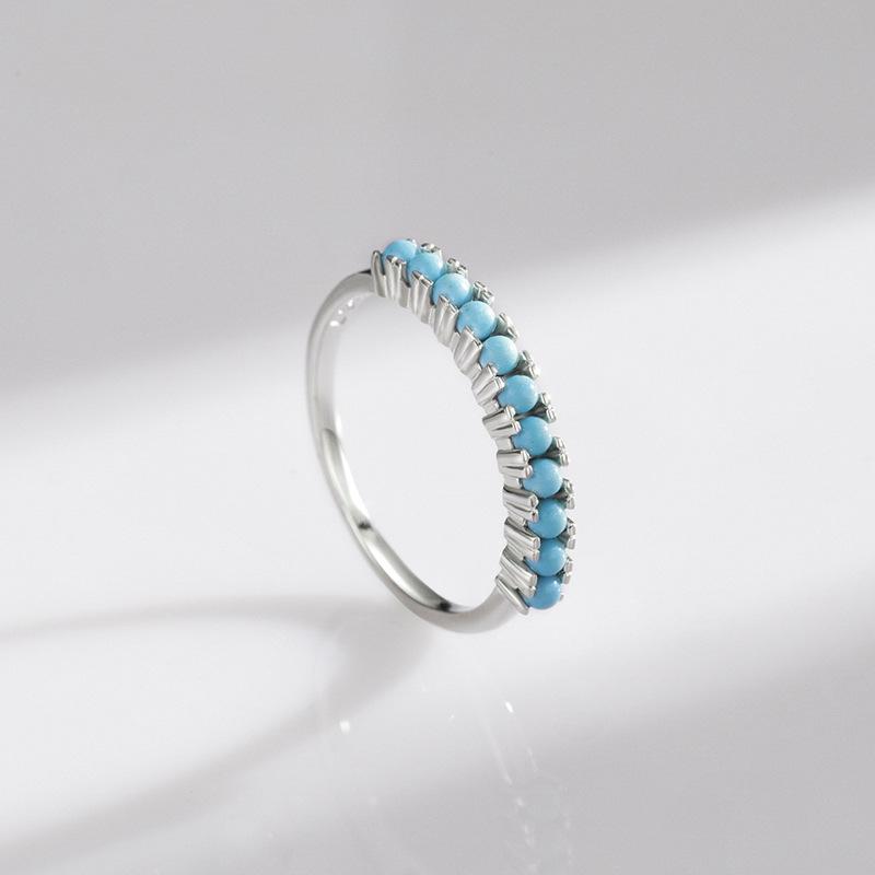 Tancise Classic 925 Sterling Silver Turquoise Ring Ladies Jewelry Wedding Promise Party Gift