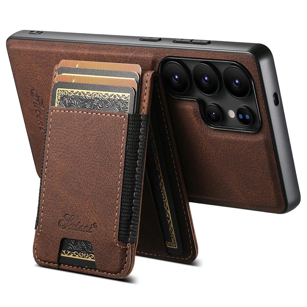 SUTENI H17 For Samsung Galaxy S25 Ultra Magnetic Case Card Slots Leather + TPU Kickstand Phone Cover